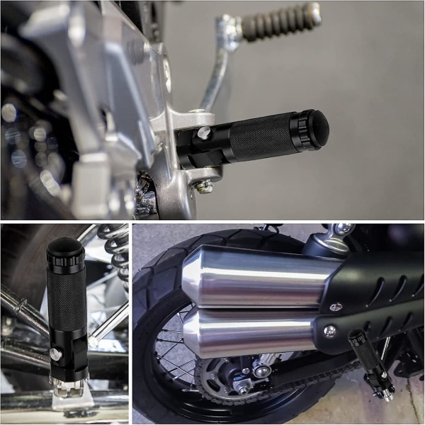 Svarta CNC-aluminium Halkfria motorcykelfotpinnar med 8 mm skruvar (set med 2)