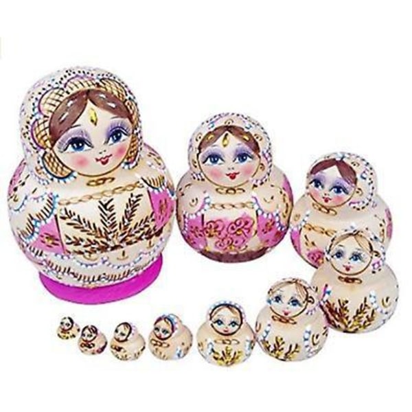 Håndlagde russiske matryoshka hekkende dukker (sett med 10)