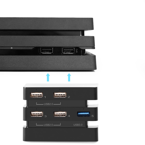 Höghastighets 5-portars USB Hub 2.0 & 3.0 Expansion Hub Controller Adapter för PS4 Pro spelkonsol