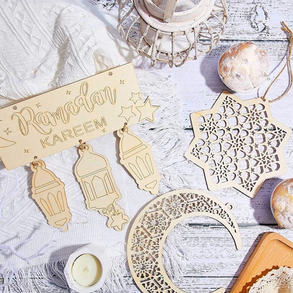 Træsæt til Eid-vedhæng Ramadan DIY-dekorationer Vedhæng til muslimsk islam Eid Al Fitr-festartikler