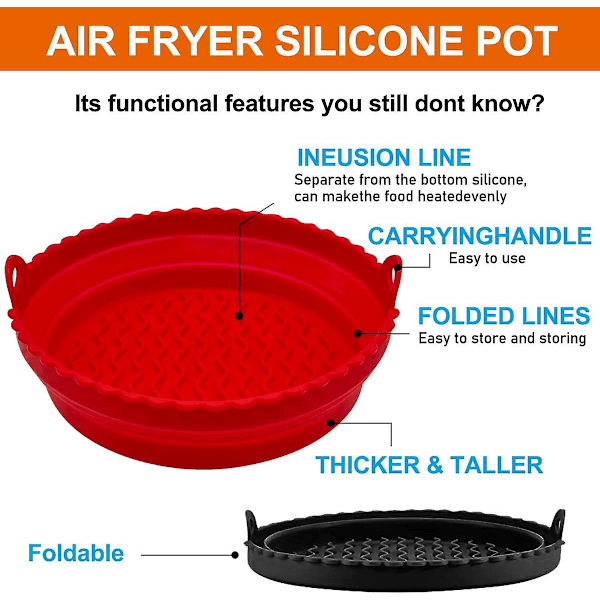 Hopfällbar Silikonkorg för Airfryer - Set om 2 (Röd + Svart)