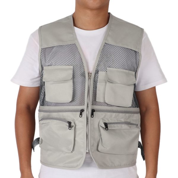 Militær Vest Holdbar Åndbar Multi Lomme Mesh Fiskevest til Udendørs Aktiviteter XXL Fransk Grå