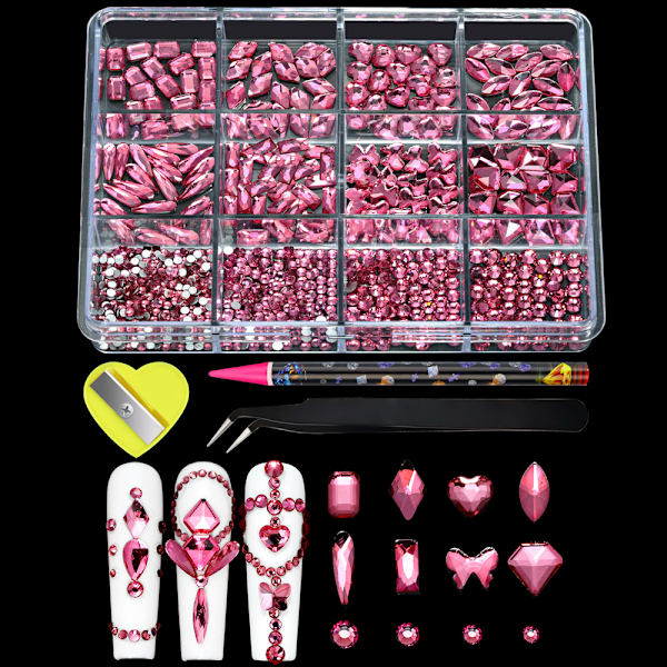 Plattbottnad diamant heterosexuell blandad diamant nagelkonst smycken blandad stil blandad rund glas diamant strass nageldekoration A8