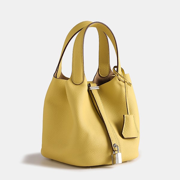 Gul Ko-læder Stor Kapacitet Lychee Mønster Læder Tote Mode Pendler Spandtaske Yellow