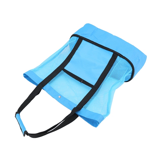 Mesh Strandveske Multifunksjon Mesh Design Topp Glidelås Hold Friskhet Holdbar Stoff Strandveske for Strand Hage Camping Blå