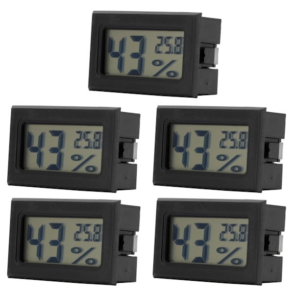 5 stk. LCD termometer hygrometer mini indendørs hjem desktop temperatur fugtighedsmåler sort