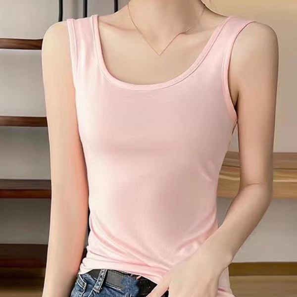 Dame Tanktop Blød Åndbar Camisole Bred Rem Ærmeløs Ren Farve Tanktop til Forår Sommer Pink XL