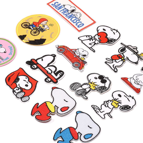 35 stk Snoopy-broderte påstrykningslapper for DIY-tilpasning av klær, t-skjorter, jeans, ryggsekker - barn og voksne