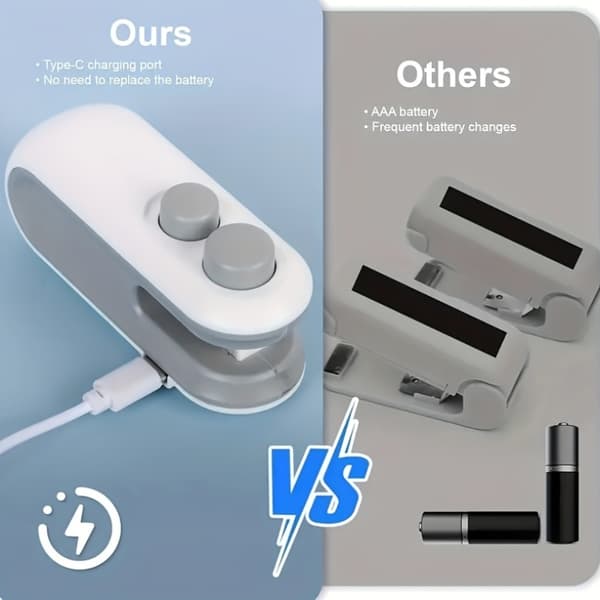 USB-genopladelig madposeforsegler, Bærbar, Magnetisk base, Halvautomatisk, Chips/Snacks/Kaffe Blå