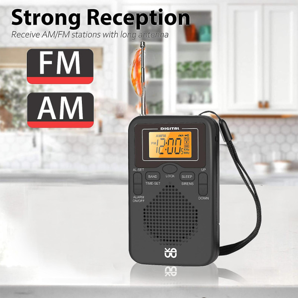 Kannettava tasku FM/AM-kello Stereo Radio AM/FM Radio Hätäilmoitusradio