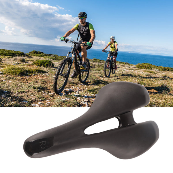 Cykelsadel i kol PU-läder för cykling på bergsväg, ihålig sittdyna