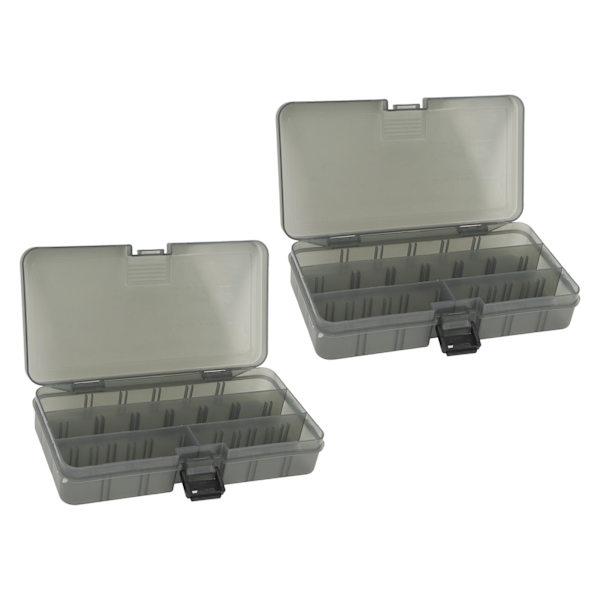 2 stk Fisketilbehørsboks Mørk Farge Transparent Synlig Plast 4 Rom med Skillevegger Fiskeboks Organizer for Fiskeagn Kroker