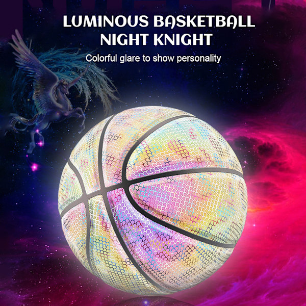 Storlek 7 Reflekterande Holografisk Basketboll för Nattspel Lysande Basketboll i Mörkret Basketboll Presenter Leksaker för Vuxna Barn