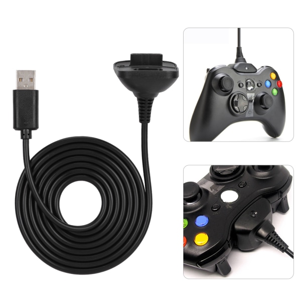 Högkvalitativ 2 i 1 1,5 m laddningskabel för Microsoft XBOX 360-kontroller Snabbladdning (svart)