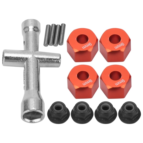 12 mm Hjul Hex Hub Adapter 9 mm Tykk M4 Flens Låsemutter Kryssnøkkelsett for 1/10 RC CarRed