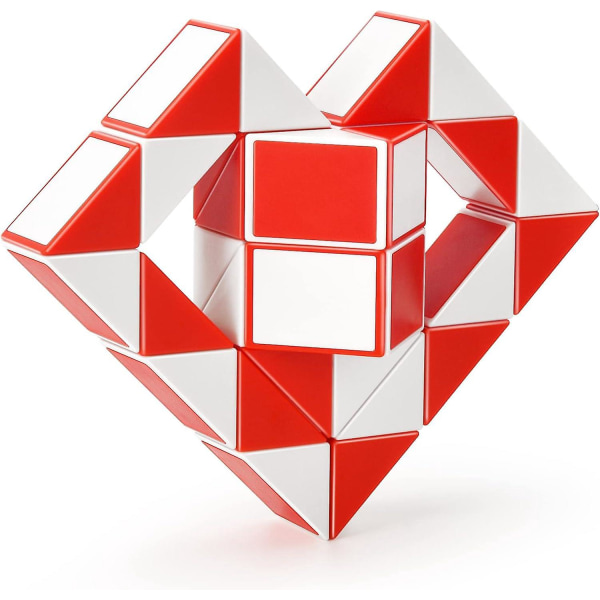 Magic Snake Cube - punainen ja valkoinen, 36-osainen kierreinen viivain, 3D-pulmakäärme-aiheilulelu pojille ja tytöille, juhlalaukku ja sukkahousu