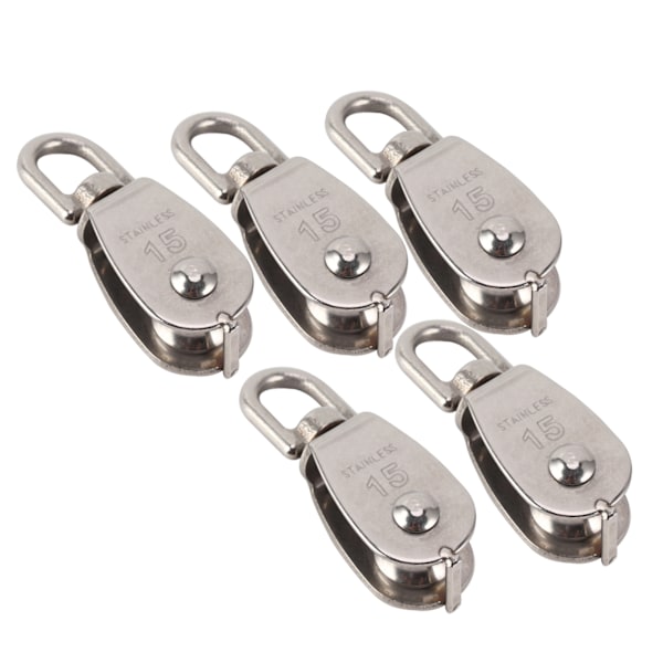 5 stk enkelt remskive rulle rustfrit stål 1500 kg leje med tykkelse 15 mm/0,6 tommer robust hardware
