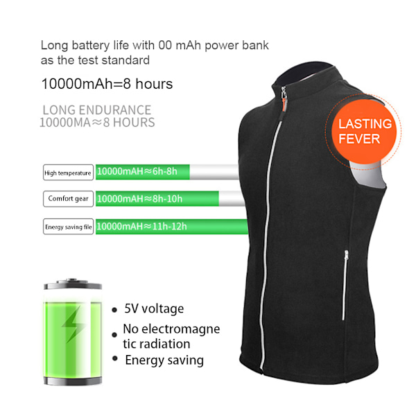 Oppvarmet Vest Polar Fleece Vaskbar Oppvarmet Jakke USB Oppladbar Oppvarming Body Warmer Vest