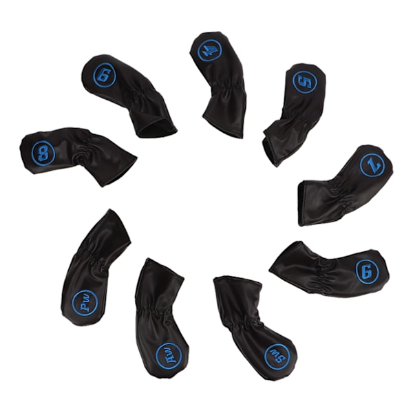 9st Golf Iron Head Covers PU Vattentät Golf Club Headcovers för högervänsterhänta golfspelare Svart