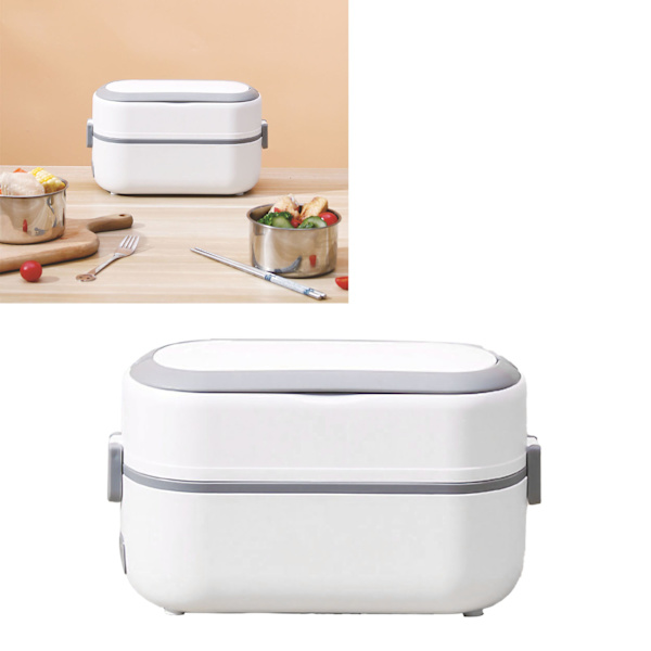 Elektrisk Frokostboks 250W Bærbar Hurtigopvarmning Madvarmer Frokostboks med Handel til Hjemmekontor AC 220V CN Stik Firkant Grå Enkelt Lag