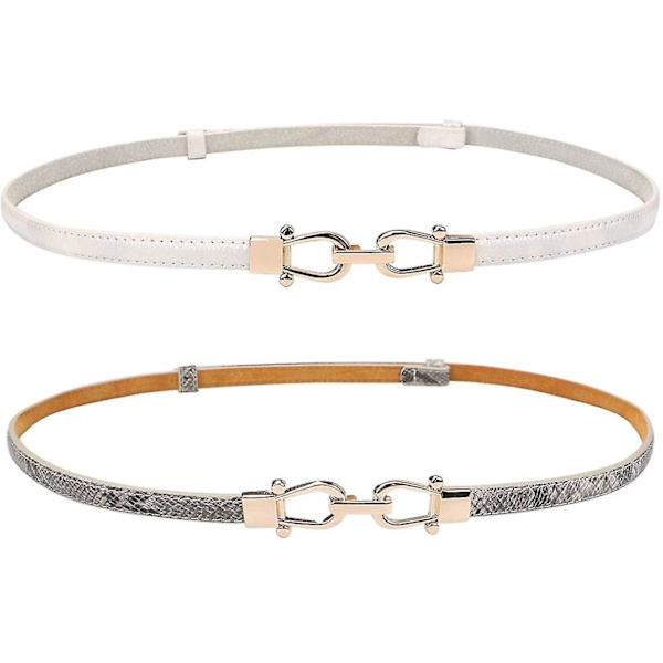 2-pack dam bälten i läder med gyllene spänne 105 cm (41 tum) grå vit