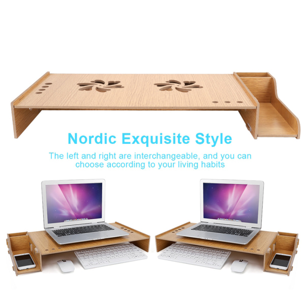 DIY Office Desktop Monitor Riser Opbevaringsboks Træstativ PC Laptop Stand Organizer (kirsebærtræ)