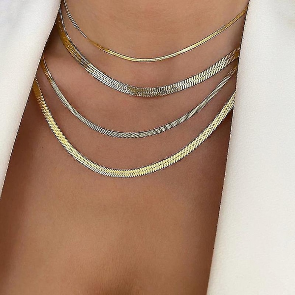 Snake Chain halsband rostfritt stål fiskbens guld färg kedja halsband gold color 4mm 20inch(50cm)