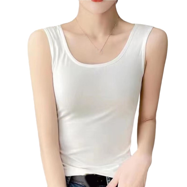 Damtanktopp Mjuk Andningsbar Camisole Bred Rem Sleeveless Enfärgad Tanktopp för Vår Sommar Vit L