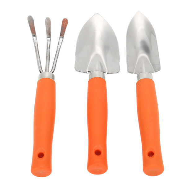 Hagesett med hageverktøy, inkludert bred spade, smal spade og rive for bonsai-planter