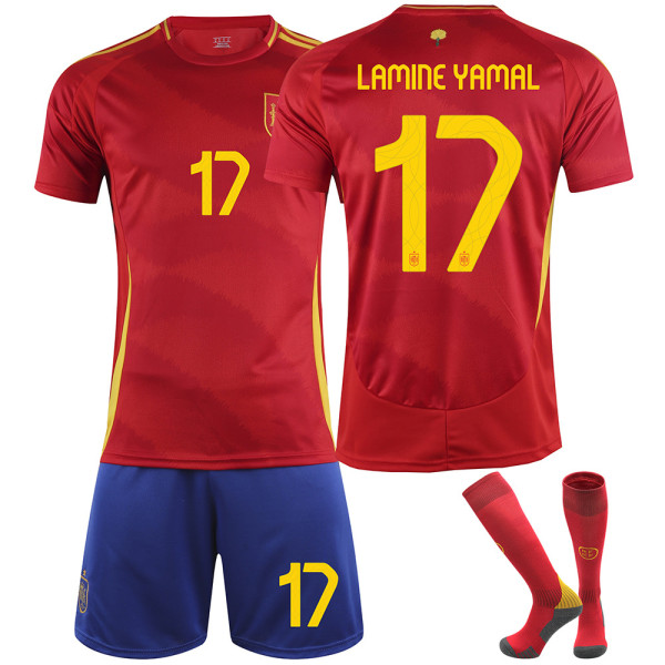 25 Spanien hemma röd nr 17 Lamin Yamal fotbollstema tröja fotbollsdräkt barn vuxenstorlek No. 17 Lamin Yamal 20（110-120CM)
