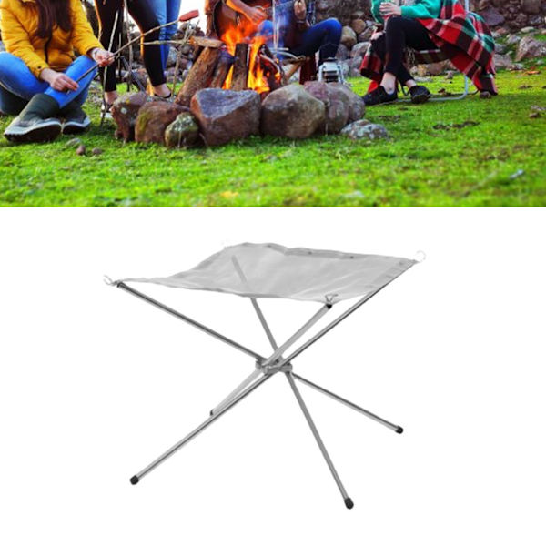 Bærbart utendørs bålsted sammenleggbart bålstativ Camping Grill Mesh brennestativ M 42x42cm/16,5x16,5in