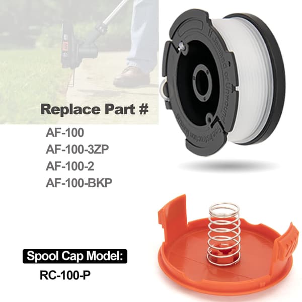 Trimmertråd kompatibel med Black & Decker gresstrimmer (8-pack + 1 spolelock og fjær)