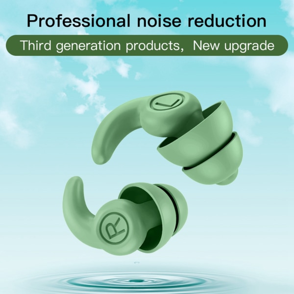 1 par silikone ørepropper til søvnstøjreduktion Lydisolerende støjreducerende Genanvendelige ørepropper Tredje generation OD Grøn