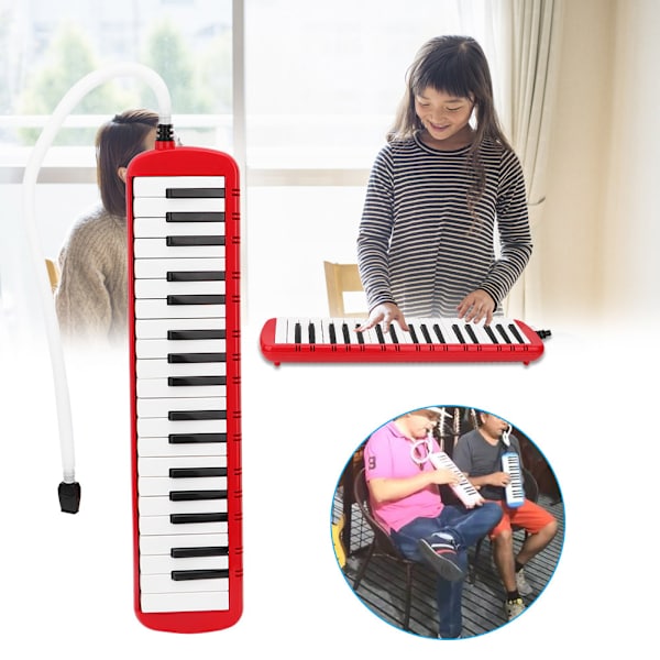 37 pianotangenter Melodica musikinstrument för nybörjare med bärväska (röd)