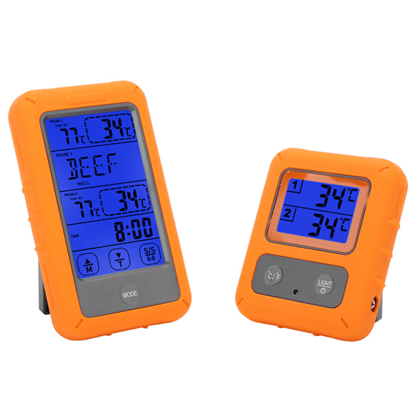 Trådløs LCD-touch-kontrol digitalt madtermometer dobbelt probe IPX7 vandtæt detektor