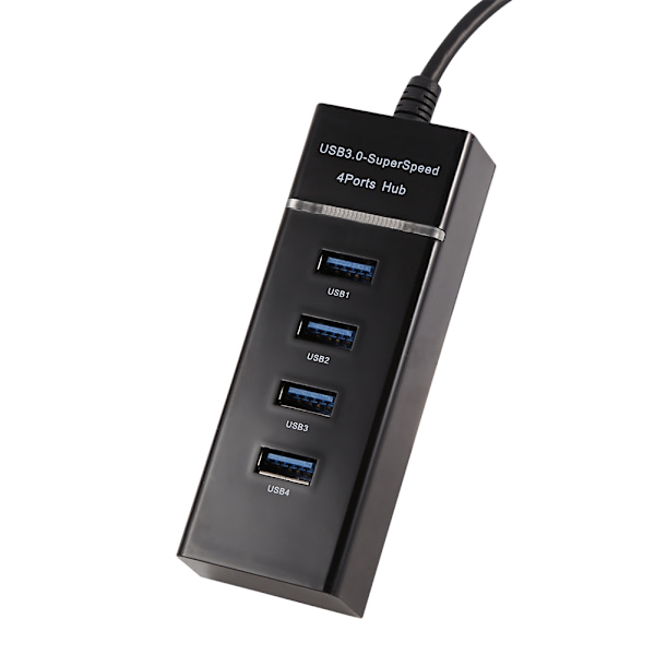 High Speed ​​4 Port USB 3.0 Hub Converter Adapter Bærbar Extender til Macbook kortlæser Sort