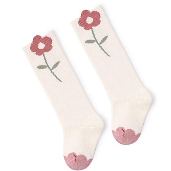 Bebisstrumpor med tecknad blomma, mjuka elastiska andningsbara strumpor för hemmet, storlek S (fotlängd 4,7 till 5,9 tum), ålder 1 till 3 år