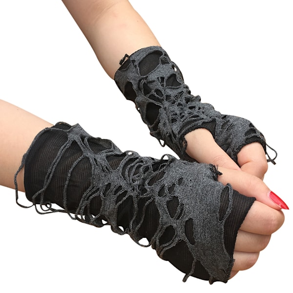 Women's Punk Fingerless Glove Cosplay Ripped Gloves for Halloween Costume Party 1Pair