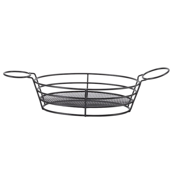 Fritøsekurv i rustfritt stål 304, enkel stil, enkel rengjøring, lett netting, snackplate for restaurant, oval form med håndtak