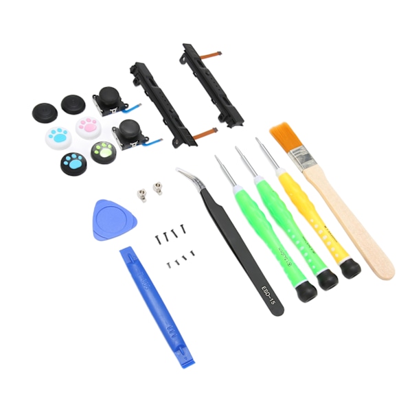 Joystick Ersättningskit Controller Kit med Vänster Höger Slider Set Metallspännen och Reparationsverktyg Kit för Switch Joycon