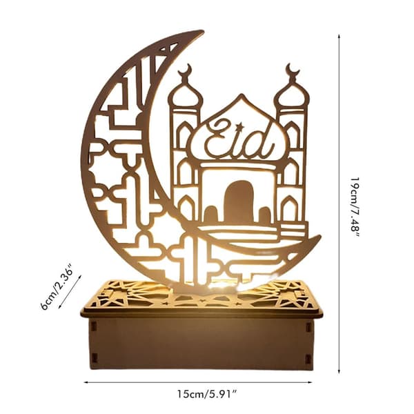 Træ LED Lampe Ramadan Dekoration Bærbar Eid Ramadan LED Natlys Bordpynt Ideel til Eid Ramadan Dekoration