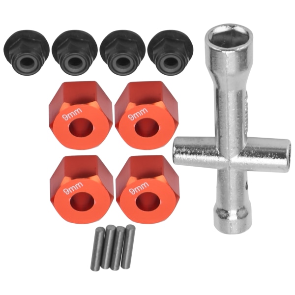 12 mm Hjul Hex Hub Adapter 9 mm Tykk M4 Flens Låsemutter Kryssnøkkelsett for 1/10 RC CarRed