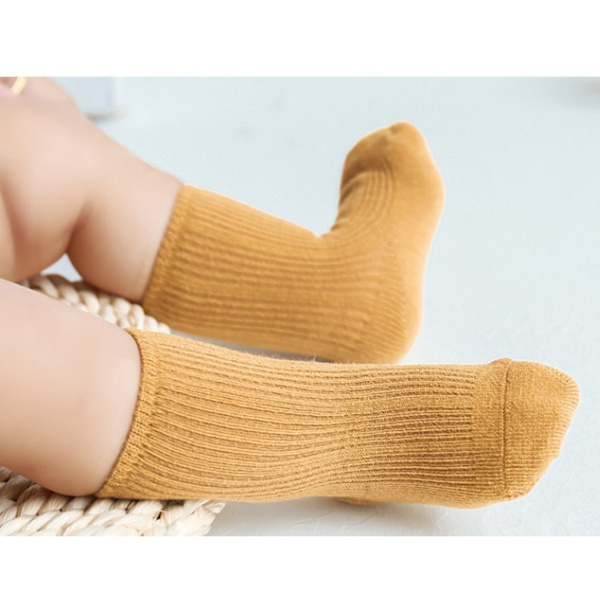 3 par Babystrumpor i Kammat Bomull Mjuka Bekväma Ren Färg Mittkalv Barn Höga Ankelstrumpor för Pojkar Flickor XS, Lämpliga för 0‑6 Månader