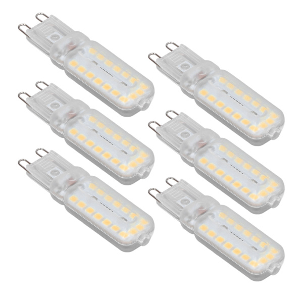 6 stk G9 LED-pærer 7W dimbar 360° belysning erstatningslyspære for vegg skrivebords skaplampe varm hvit 110-140V