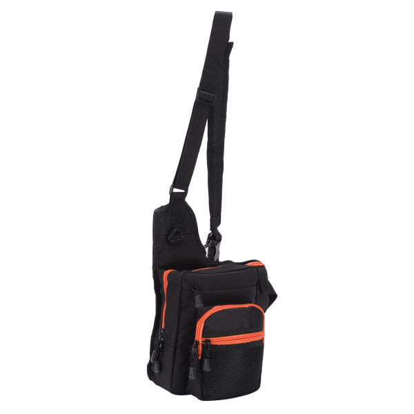 Polyester multifunktionell crossbody-väska för fiskeredskap med justerbara axelremmar (svart)