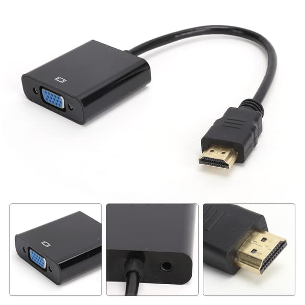 HDMI til VGA Konverter Kabel med 3,5 mm Audio til Chromebook Raspberry Pi Xbox Sort