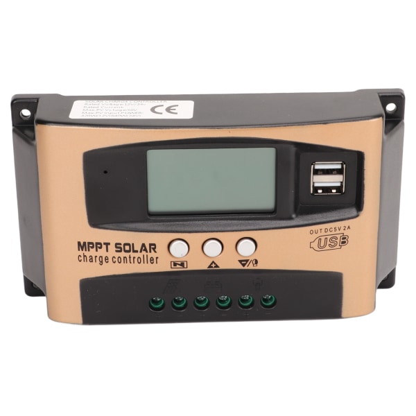 Solar Charge Controller MPPT Solar Charge Controller Solar Panel Regulator med LCD Display Parameter Justerbar Guld 30A