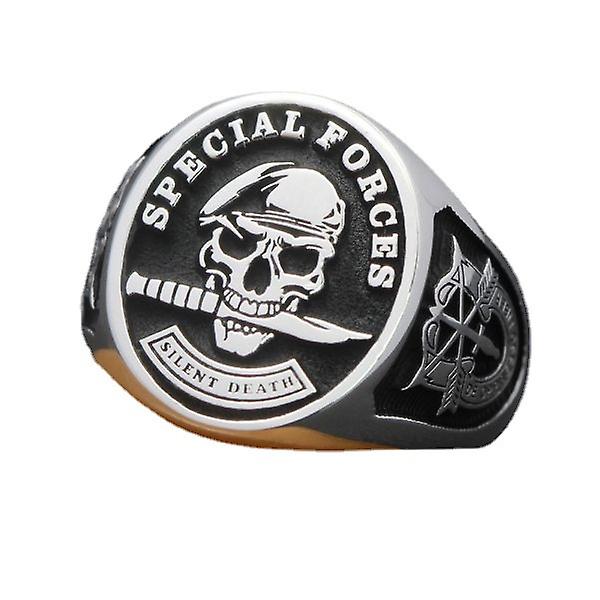 Herresmykker U.S. Army Special Forces Green Beret Skull Rings For Men Vintage Silent Death Stamp Punk Party Gothic Jewelry