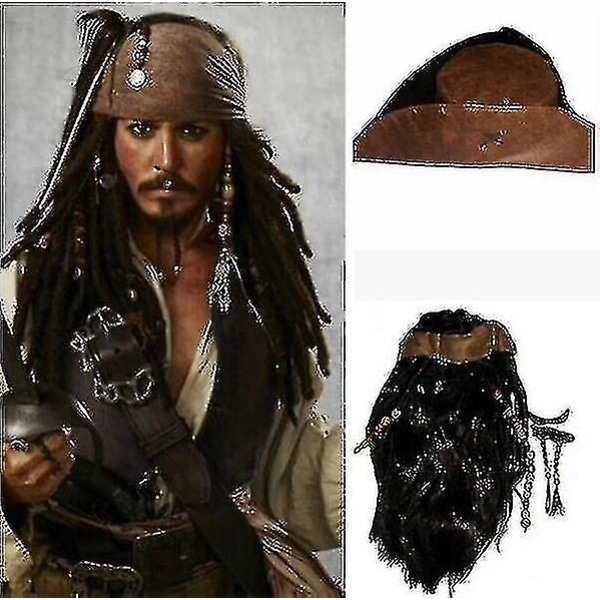 Halloween Herre Voksen Pirate Captain Jack Sparrow Wig Hat Pirates Of The Caribbean Accessories_y Høy kvalitet