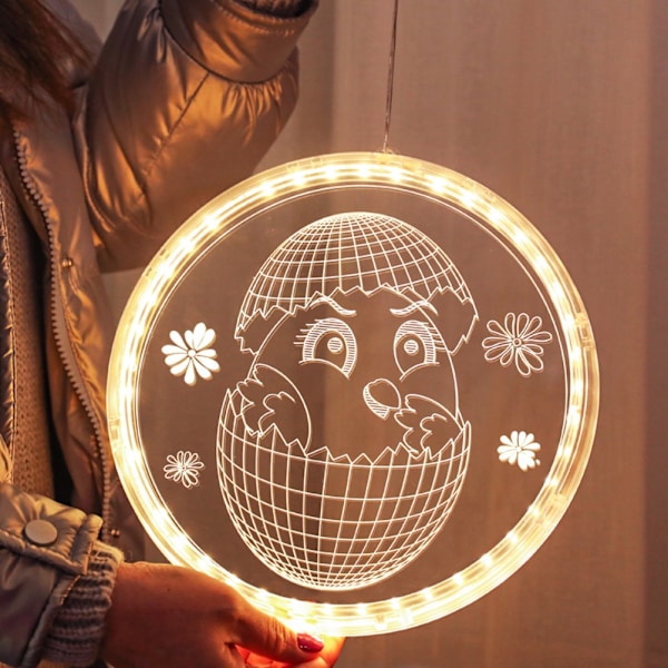 Pääsiäisen LED-valot imukupeilla Ikkunakoristevalot 3D akryylivalot kotiin Ruokasaliin